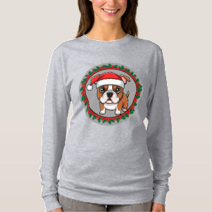 Niedlicher Hund in festlichem Weihnachtskranz T-Shirt