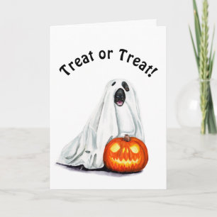 Niedlicher Hund in Ghost Costume Halloween Grußkar Karte
