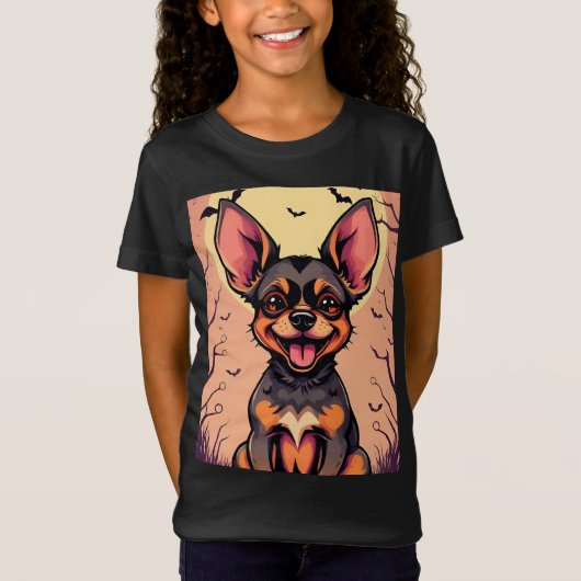 Niedlicher Hund in Halloween-Szene mit Pumpkins T-Shirt (Vorderseite)