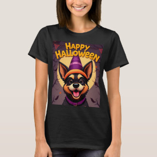 Niedlicher Hund in Halloween-Szene mit Pumpkins T-Shirt