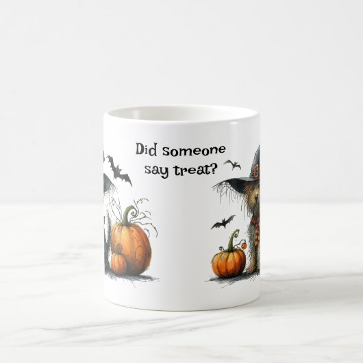 Niedlicher Hund in Hexenhut hat jemand Leckerei ge Kaffeetasse (Mittel)