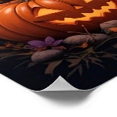 Niedlicher Hund in Hexenhut umgeben von Kürbisgewä Poster (Ecke)