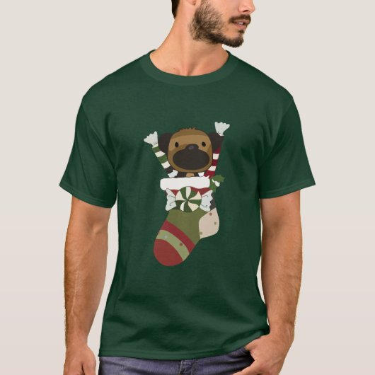 Niedlicher Hund in Weihnachten Strumpf T-Shirt (Vorderseite)