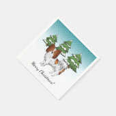 Niedlicher Hund in Winterwald, rot und weiß Papill Serviette (Ecke)