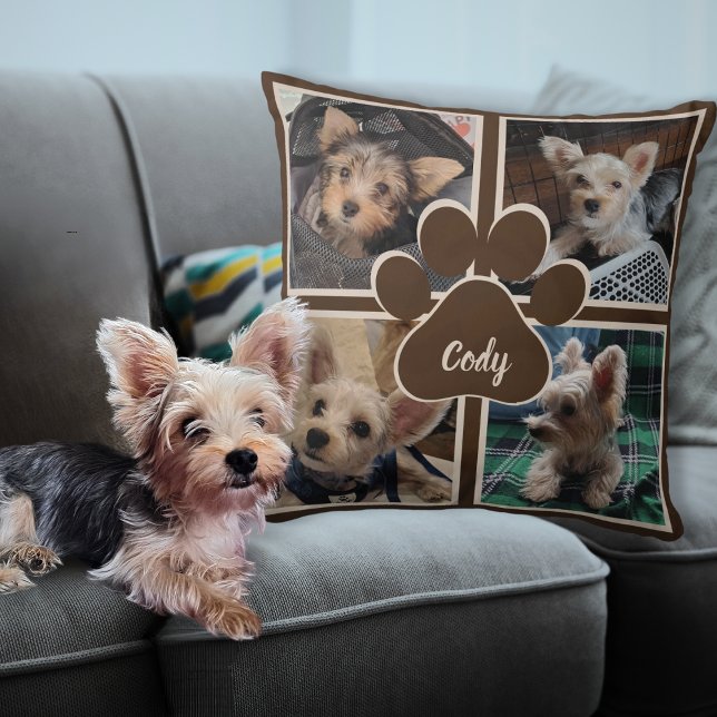 Niedlicher Hund Katze Foto Collage Pet Name Throw  Kissen (Custom Dog Paw Pet Photo Collage Personalized Pet Name Pillow)