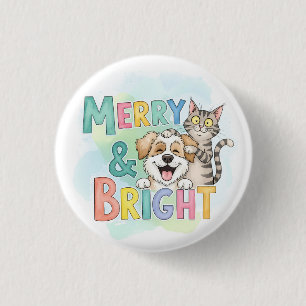 Niedlicher Hund & Katze Merry & Bright Button