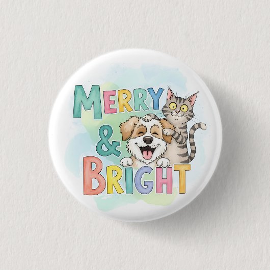 Niedlicher Hund & Katze Merry & Bright Button (Vorderseite)
