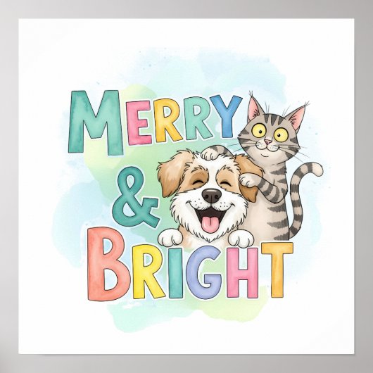 Niedlicher Hund & Katze Merry & Bright Poster (Vorne)