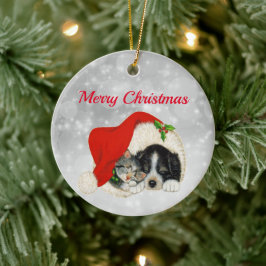 Niedlicher Hund Katze Weihnachtsfeiern Keramik Ornament