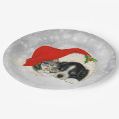 Niedlicher Hund Katze Weihnachtsfeiern Pappteller (Schrägansicht)