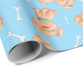Niedlicher Hund & Knochen Einfach Blaues Geburtsta Geschenkpapier (Rolleneckpunkt)