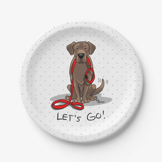 Niedlicher Hund - Lass uns gehen! Schokolade Labra Pappteller (Vorderseite)