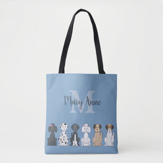 Niedlicher Hund liebt Monogramm Blau Tasche (Vorderseite)