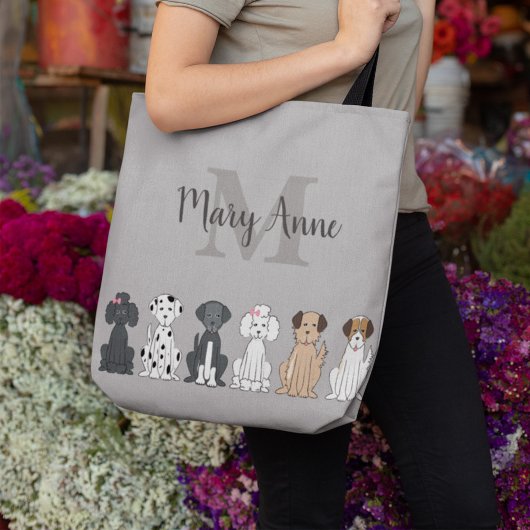 Niedlicher Hund liebt Monogramm Grau Tasche