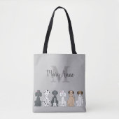 Niedlicher Hund liebt Monogramm Grau Tasche (Vorderseite)