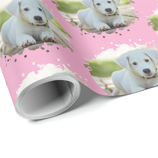 Niedlicher Hund liebt Personalisiertes Foto Muster Geschenkpapier (Rolleneckpunkt)