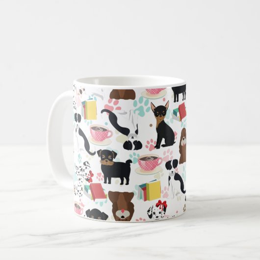 Niedlicher Hund Lover Buch Lover Kaffeetasse (Vorderseite Links)
