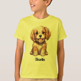 Niedlicher Hund mit bearbeitbarem Namen T-Shirt