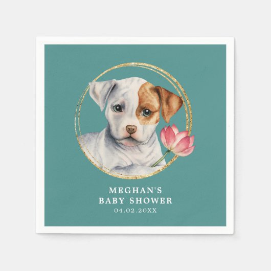 Niedlicher Hund mit Blume Babydusche Serviette (Vorderseite)