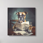 Niedlicher Hund mit Brille Reading Newspaper Leinwanddruck (Vorderseite)