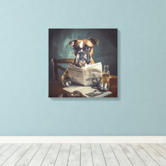 Niedlicher Hund mit Brille Reading Newspaper Leinwanddruck