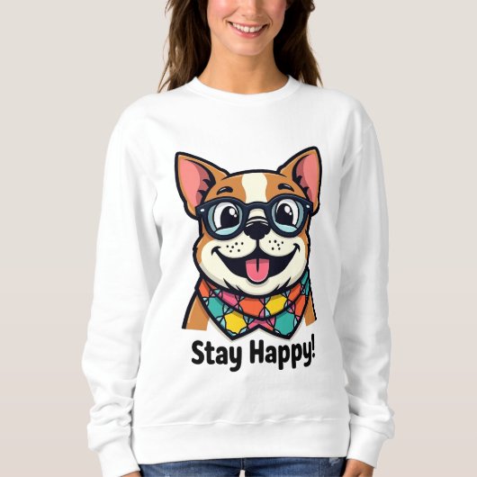 Niedlicher Hund mit Brille und farbenprächtigem Sc Sweatshirt (Vorderseite)
