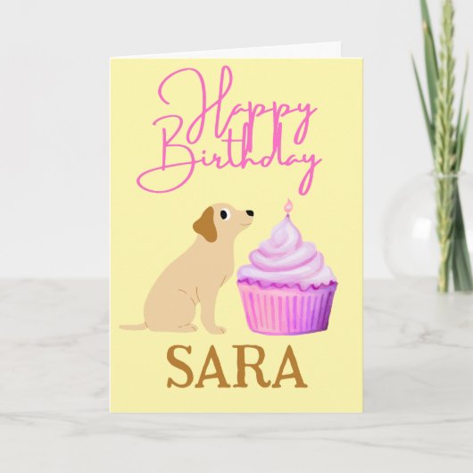 NIEDLICHER HUND MIT CUPCAKE BIRTHDAY Card Karte (Vorderseite)