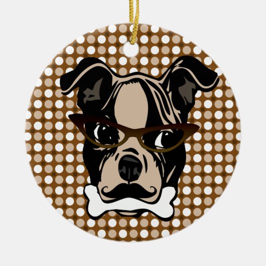 Niedlicher Hund mit dem Schnurrbart, den Brillen Keramikornament (Vorne)