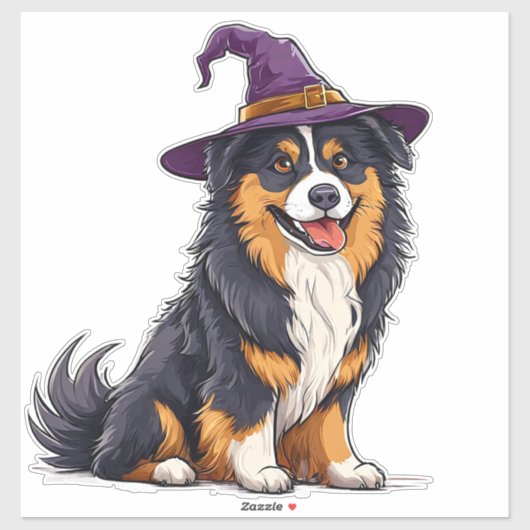 Niedlicher Hund mit einem Halloween-Wizard-Hut Aufkleber (Blatt)
