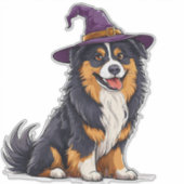 Niedlicher Hund mit einem Halloween-Wizard-Hut Aufkleber (Vorderseite)