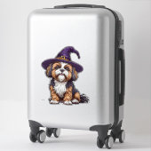 Niedlicher Hund mit einem Halloween-Wizard-Hut Aufkleber (Koffer)
