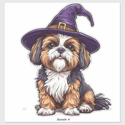 Niedlicher Hund mit einem Halloween-Wizard-Hut Aufkleber (Blatt)