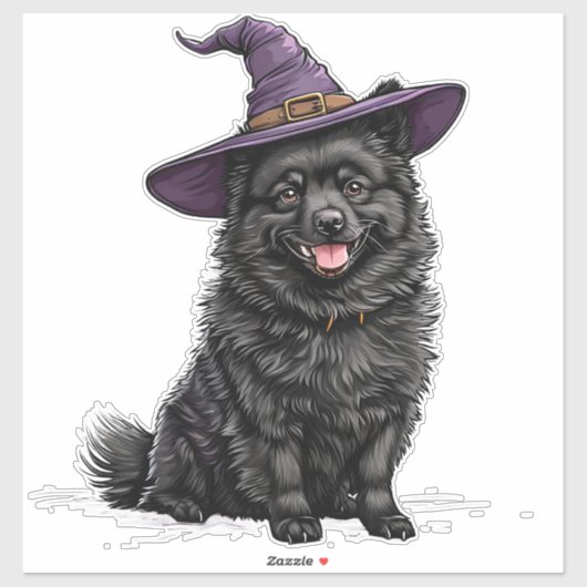 Niedlicher Hund mit einem Halloween-Wizard-Hut Aufkleber (Blatt)