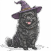 Niedlicher Hund mit einem Halloween-Wizard-Hut Aufkleber (Vorderseite)