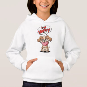 Niedlicher Hund mit einem rosa Herz und einer fröh Hoodie
