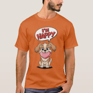 Niedlicher Hund mit einem rosa Herz und einer fröh T-Shirt