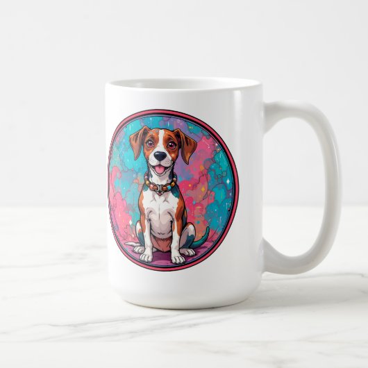 Niedlicher Hund mit farbenfroher Collar Kaffeetasse (Rechts)
