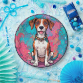 Niedlicher Hund mit farbenfroher Collar Pappteller (Party)