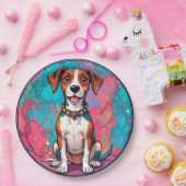 Niedlicher Hund mit farbenfroher Collar Pappteller (Party)