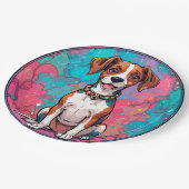 Niedlicher Hund mit farbenfroher Collar Pappteller (Schrägansicht)