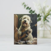 Niedlicher Hund mit Gitarre. Postkarte (Stehend Vorderseite)