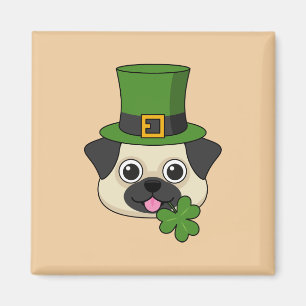 Niedlicher Hund mit Green Hat und Kleeblatt St Pat Magnet