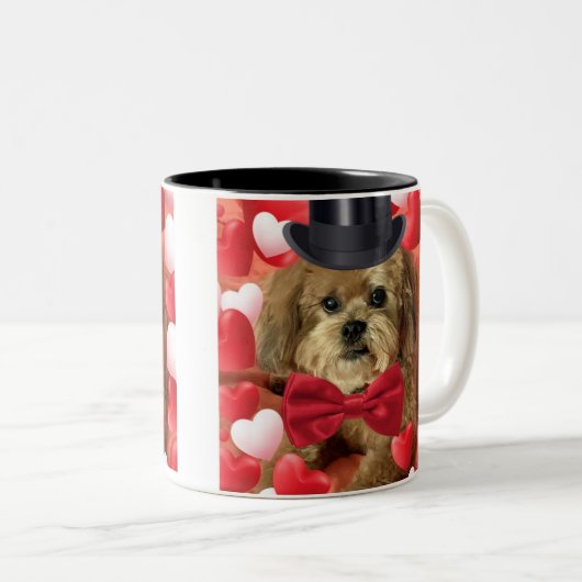 Niedlicher Hund mit Herz - Valentin Zweifarbige Tasse (VorderseiteRechts)