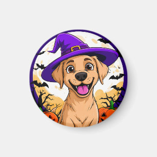 Niedlicher Hund mit Hexenhut Magnet