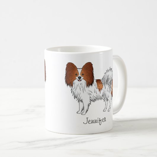 Niedlicher Hund mit Individuelle Name, rot und wei Kaffeetasse (VorderseiteRechts)
