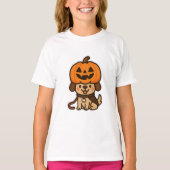 Niedlicher Hund mit Jack-o-Laterne T-Shirt (Vorderseite)