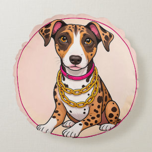 Niedlicher Hund mit Medaille Dekorativer Welpe Gew Rundes Kissen