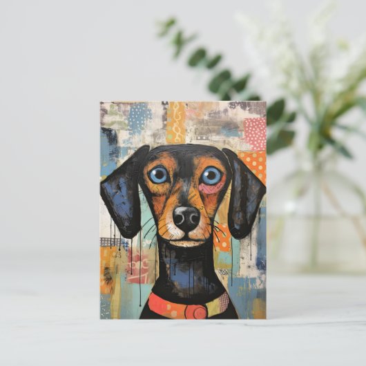 Niedlicher Hund mit Mixed Media Animal Pet Postkarte (Stehend Vorderseite)