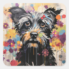 Niedlicher Hund mit Mixed Media Animal Pet Quadratischer Aufkleber