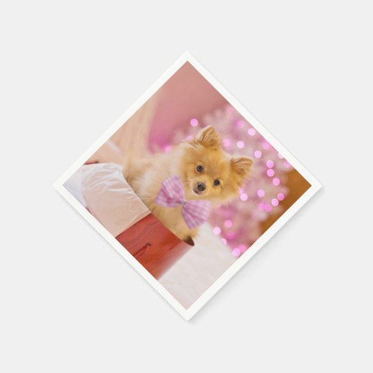 Niedlicher Hund mit Pink Bow Weihnachts-Foto Serviette (Ecke)
